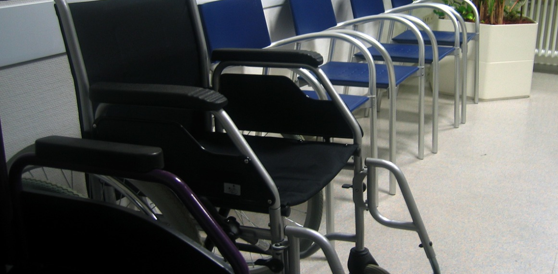 wheelchair in medical waiting room